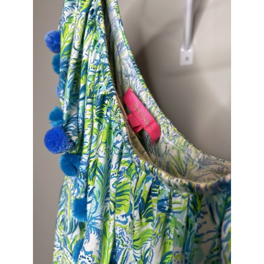 Lilly Pulitzer Idara Romper Cotton Off Shoulder Playsuit Vacation Pom Pom